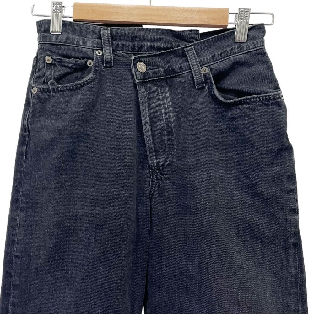 Agolde Criss Cross Straight Jeans in Shambles Black Wash Raw Hem Women’s Size 24 - Picture 5 of 16
